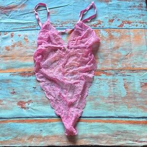 Adore Me Pink Lace Bodysuit